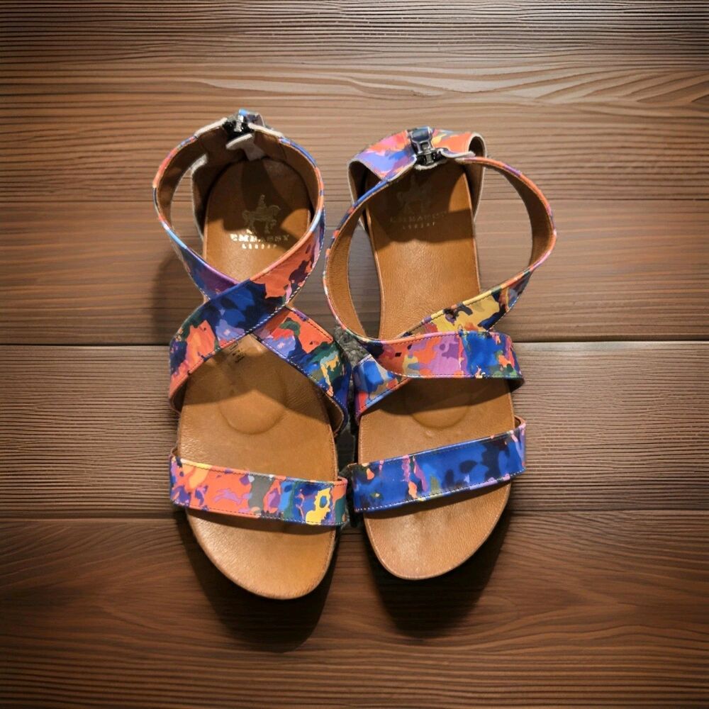 Embassy London Sandals Sz 10 Isabella Leather Multicolor Summer Art Print